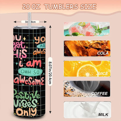 ColorFlow | Motivational Affirmations 20oz Stainless Steel Tumbler with Straw | Positive Vibes Insulated Travel Mug Gift