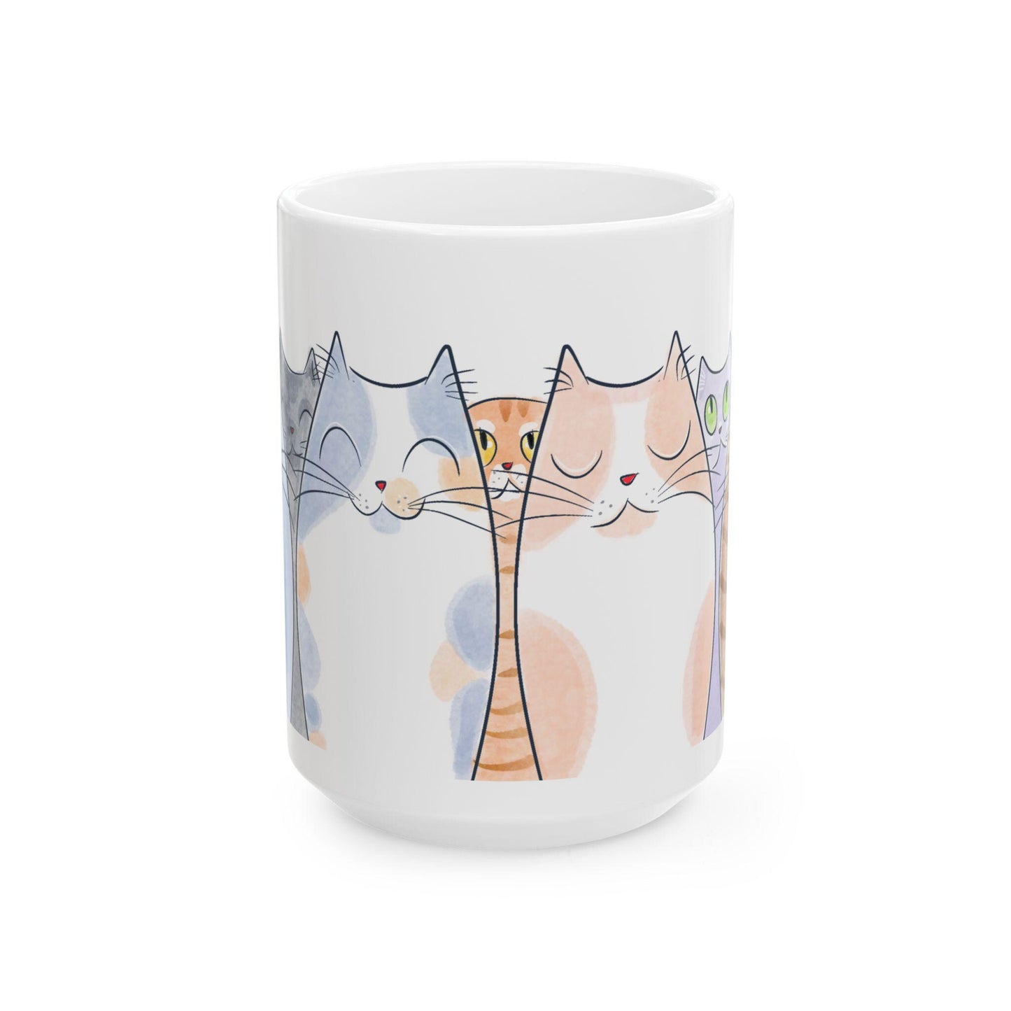 ColorFlow | Playful Cat Lover Mug | Cute 15oz Coffee Cup | Watercolor Kitty Art Mug | Gift for Cat Mom or Cat Dad