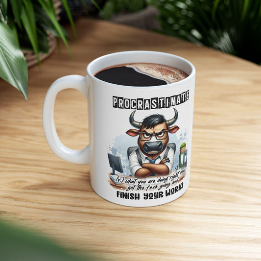 ColorFlow | Funny Office Mug Procrastinate Finish Your Work | 15 oz Coffee Cup for Coworkers Bosses and Office Humor Gift