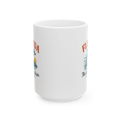 ColorFlow | Florida The Sunshine State Mug | Dolphin Ocean Coffee Cup | 15oz Ceramic Beach Gift