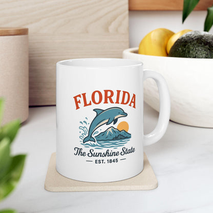 ColorFlow | Florida The Sunshine State Mug | Dolphin Ocean Coffee Cup | 15oz Ceramic Beach Gift