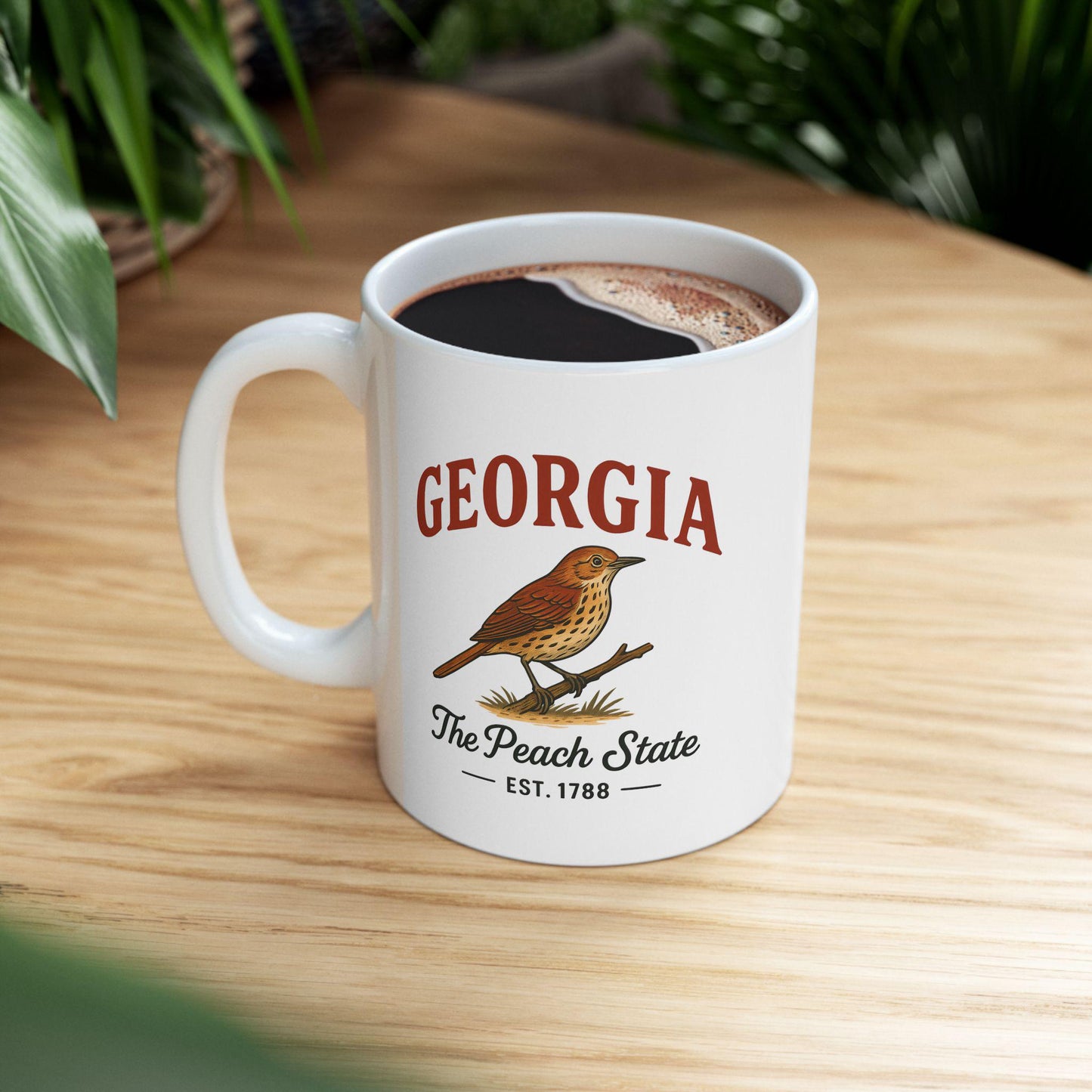 ColorFlow | Georgia The Peach State Mug | Brown Bird Coffee Cup | 15oz Ceramic Southern Gift