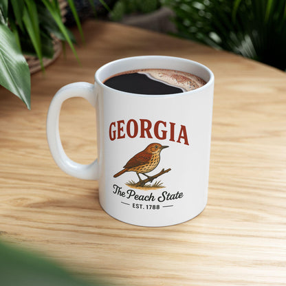 ColorFlow | Georgia The Peach State Mug | Brown Bird Coffee Cup | 15oz Ceramic Southern Gift