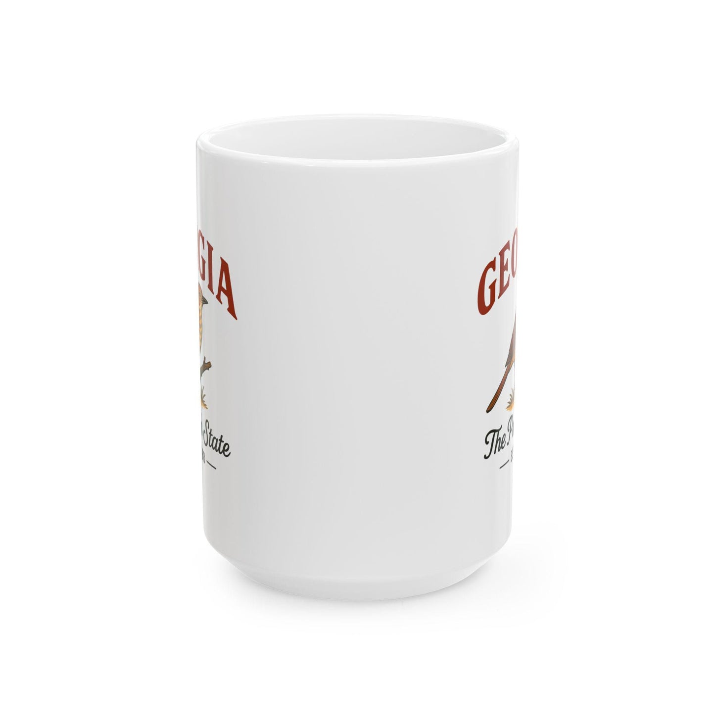 ColorFlow | Georgia The Peach State Mug | Brown Bird Coffee Cup | 15oz Ceramic Southern Gift