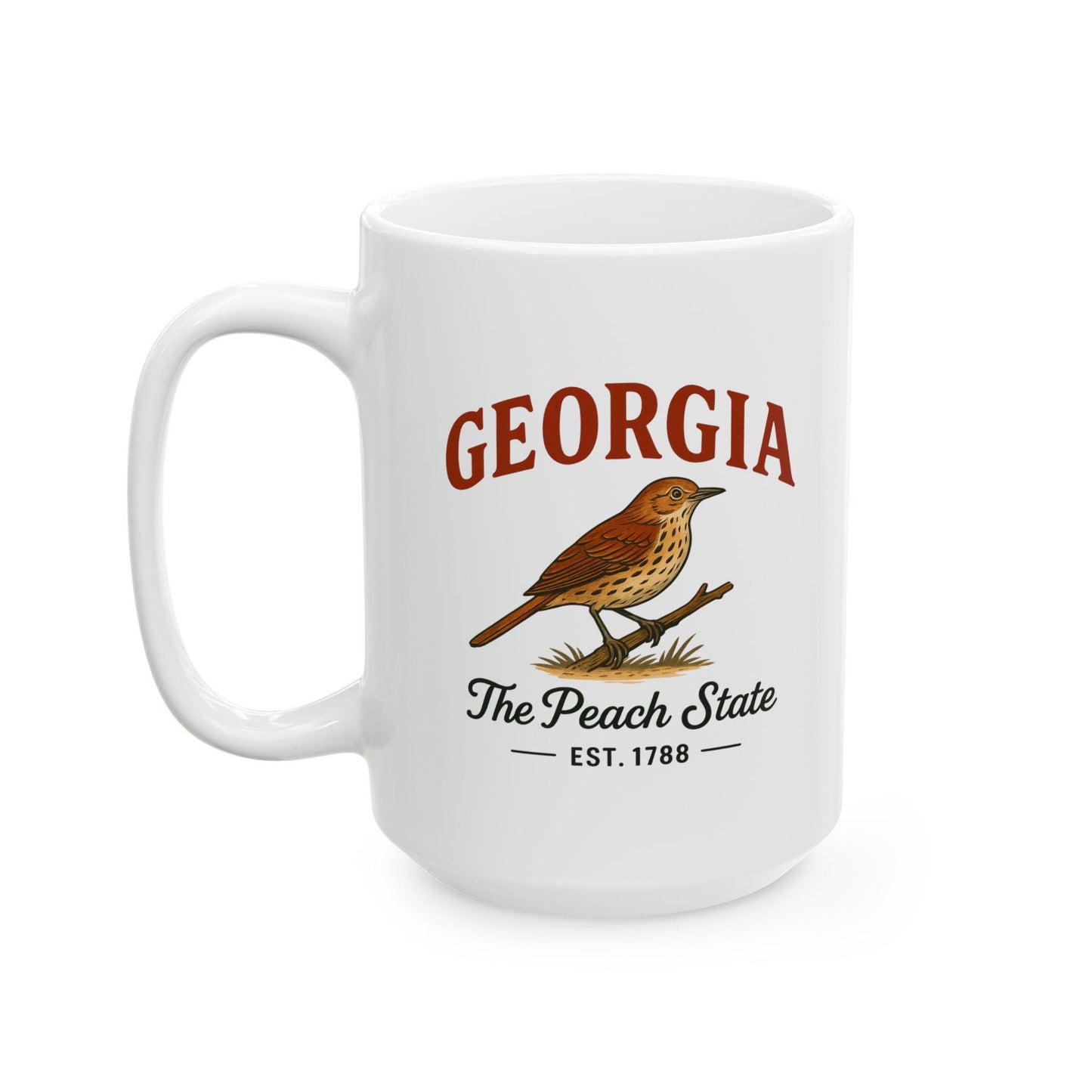 ColorFlow | Georgia The Peach State Mug | Brown Bird Coffee Cup | 15oz Ceramic Southern Gift