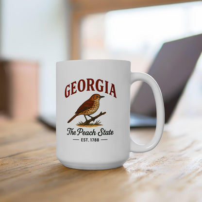 ColorFlow | Georgia The Peach State Mug | Brown Bird Coffee Cup | 15oz Ceramic Southern Gift