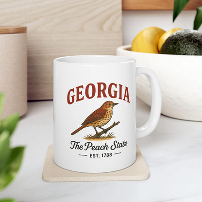 ColorFlow | Georgia The Peach State Mug | Brown Bird Coffee Cup | 15oz Ceramic Southern Gift