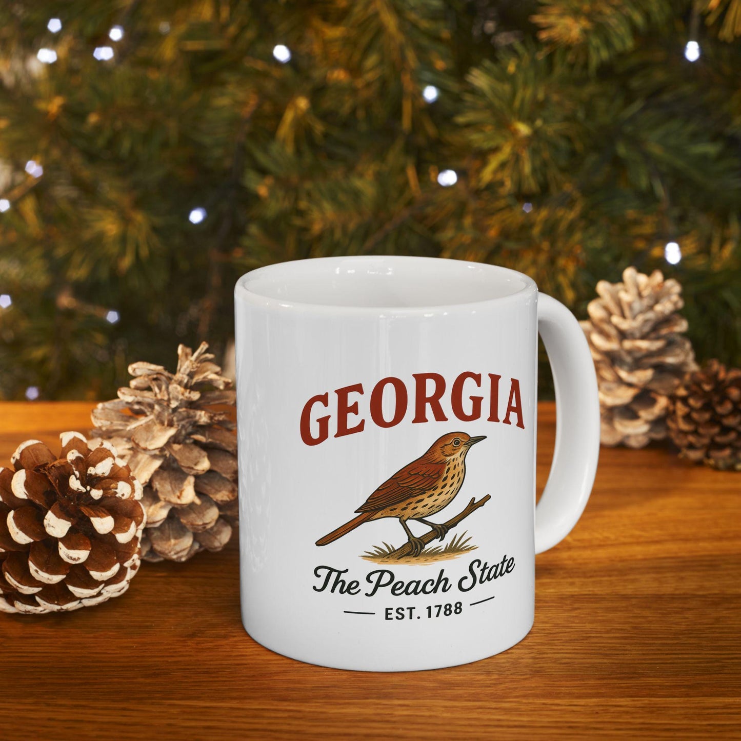 ColorFlow | Georgia The Peach State Mug | Brown Bird Coffee Cup | 15oz Ceramic Southern Gift
