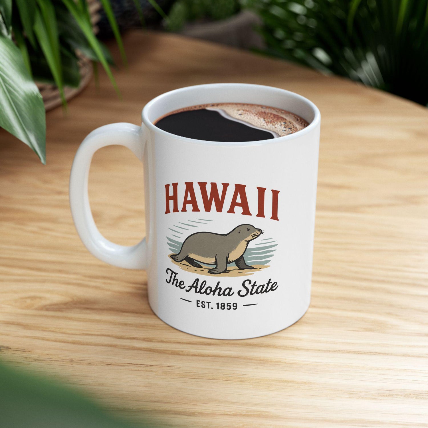 ColorFlow | Hawaii The Aloha State Mug | Hawaiian Monk Seal Coffee Cup | 15oz Ceramic Island Gift