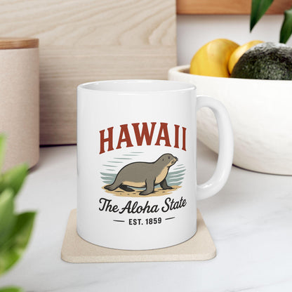 ColorFlow | Hawaii The Aloha State Mug | Hawaiian Monk Seal Coffee Cup | 15oz Ceramic Island Gift