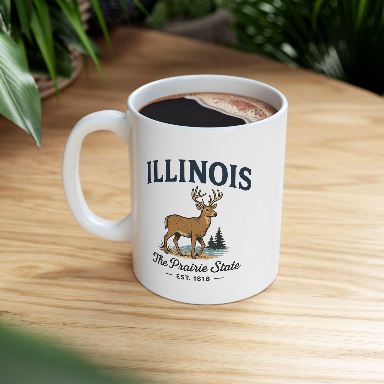 ColorFlow | Illinois The Prairie State Mug | Deer Design Coffee Cup | 15oz Ceramic Midwest Gift
