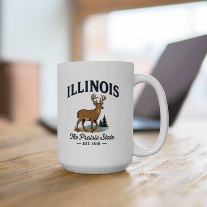 ColorFlow | Illinois The Prairie State Mug | Deer Design Coffee Cup | 15oz Ceramic Midwest Gift