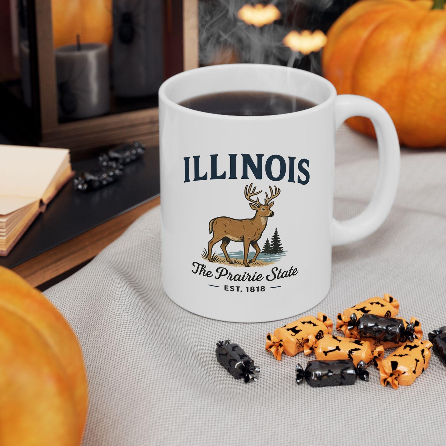 ColorFlow | Illinois The Prairie State Mug | Deer Design Coffee Cup | 15oz Ceramic Midwest Gift