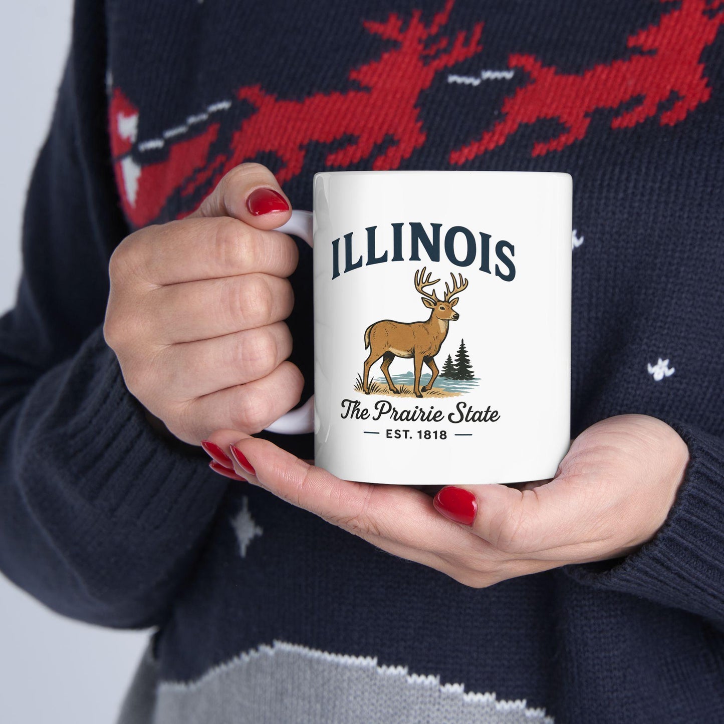 ColorFlow | Illinois The Prairie State Mug | Deer Design Coffee Cup | 15oz Ceramic Midwest Gift