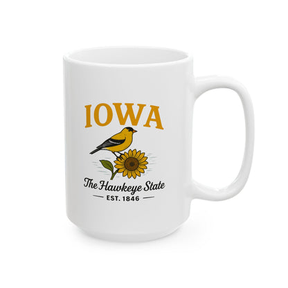 ColorFlow | Iowa The Hawkeye State Mug | Goldfinch Sunflower Coffee Cup | 15oz Ceramic Nature Gift