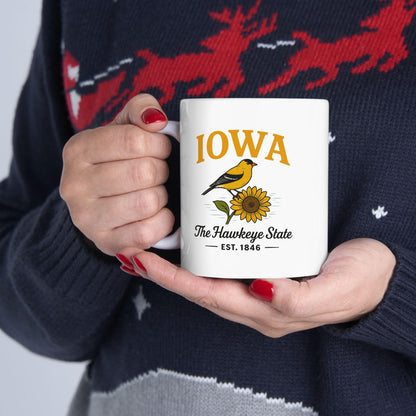 ColorFlow | Iowa The Hawkeye State Mug | Goldfinch Sunflower Coffee Cup | 15oz Ceramic Nature Gift