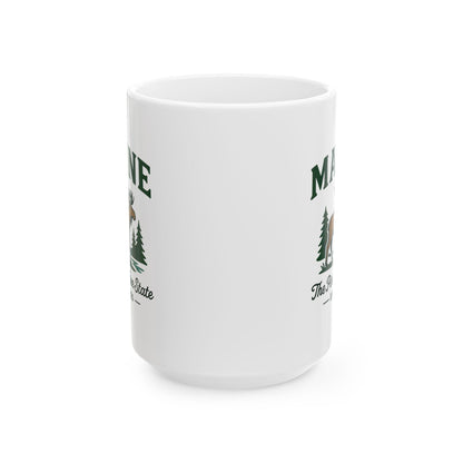 ColorFlow | Maine Moose Mug | The Pine Tree State 15 oz Ceramic Coffee Cup | Rustic Outdoor Gift for Nature Lovers