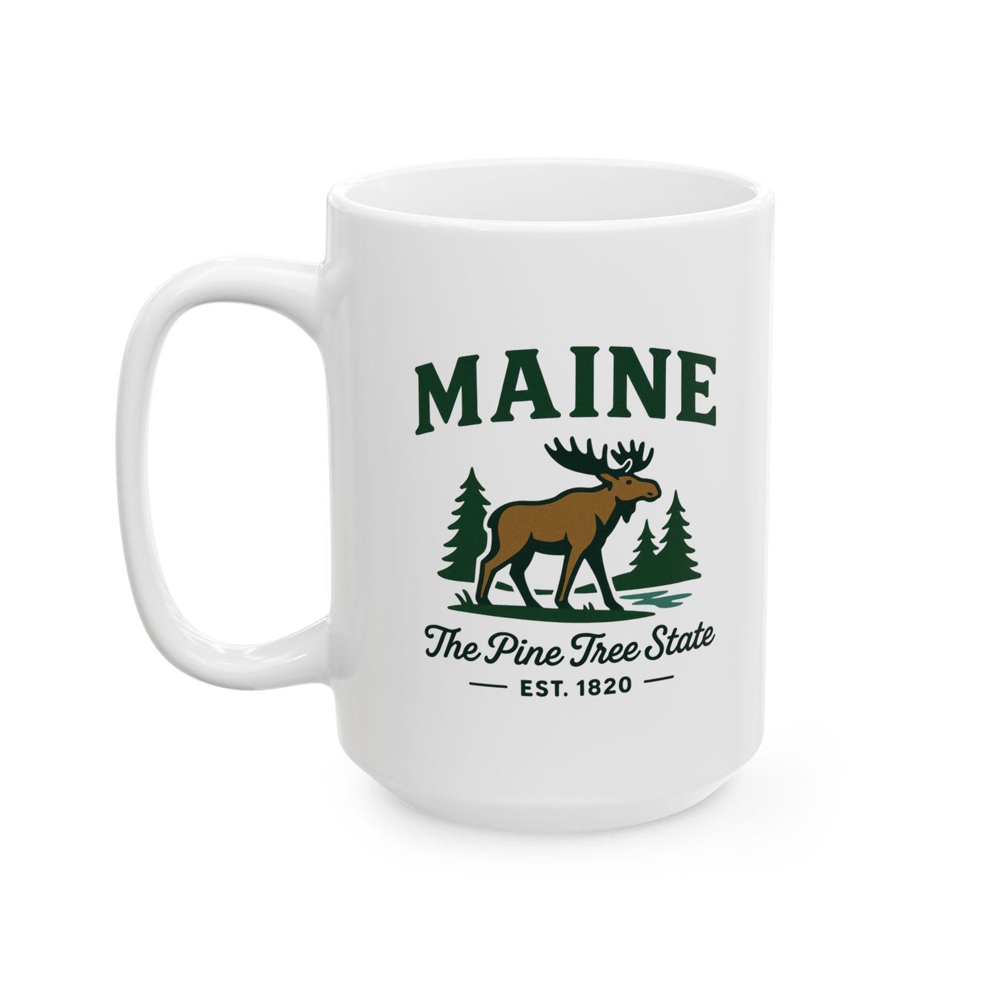 ColorFlow | Maine Moose Mug | The Pine Tree State 15 oz Ceramic Coffee Cup | Rustic Outdoor Gift for Nature Lovers