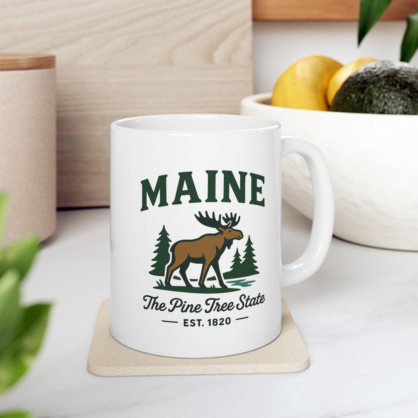 ColorFlow | Maine Moose Mug | The Pine Tree State 15 oz Ceramic Coffee Cup | Rustic Outdoor Gift for Nature Lovers