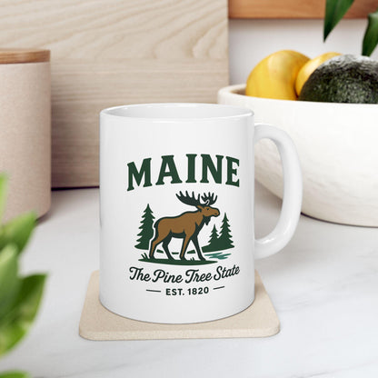 ColorFlow | Maine Moose Mug | The Pine Tree State 15 oz Ceramic Coffee Cup | Rustic Outdoor Gift for Nature Lovers