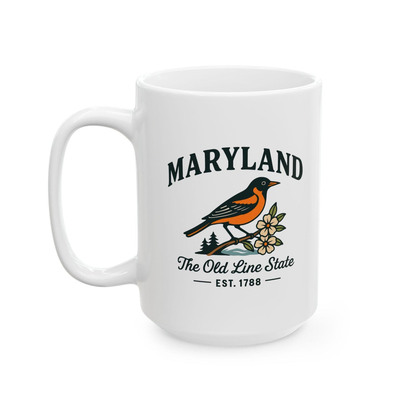 ColorFlow | Maryland Bird Mug | The Old Line State 15 oz Ceramic Coffee Cup | Baltimore Oriole Gift for State Lovers