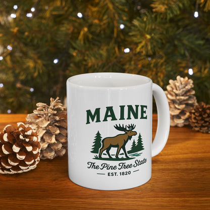 ColorFlow | Maine Moose Mug | The Pine Tree State 15 oz Ceramic Coffee Cup | Rustic Outdoor Gift for Nature Lovers