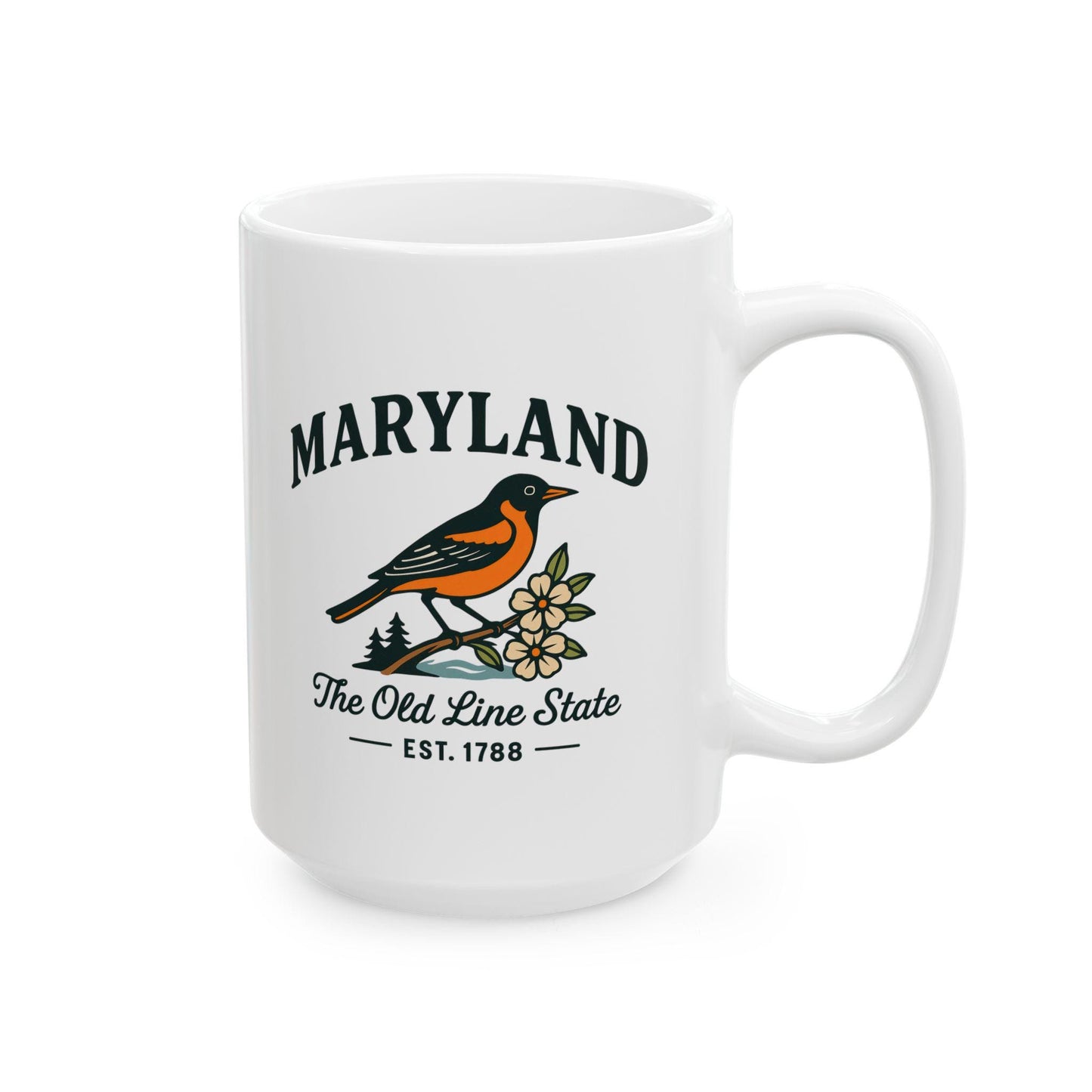 ColorFlow | Maryland Bird Mug | The Old Line State 15 oz Ceramic Coffee Cup | Baltimore Oriole Gift for State Lovers