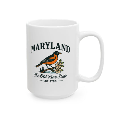 ColorFlow | Maryland Bird Mug | The Old Line State 15 oz Ceramic Coffee Cup | Baltimore Oriole Gift for State Lovers
