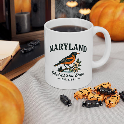 ColorFlow | Maryland Bird Mug | The Old Line State 15 oz Ceramic Coffee Cup | Baltimore Oriole Gift for State Lovers