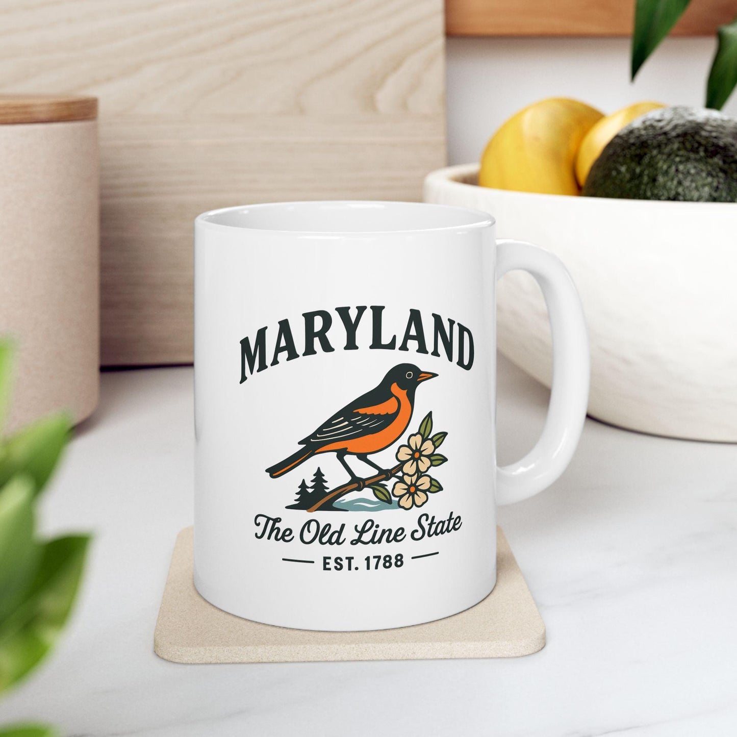 ColorFlow | Maryland Bird Mug | The Old Line State 15 oz Ceramic Coffee Cup | Baltimore Oriole Gift for State Lovers