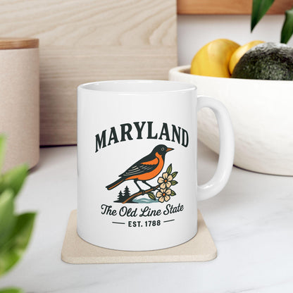 ColorFlow | Maryland Bird Mug | The Old Line State 15 oz Ceramic Coffee Cup | Baltimore Oriole Gift for State Lovers