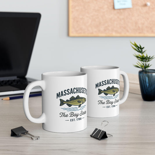 ColorFlow | Massachusetts The Bay State Mug | 15oz Ceramic Coffee Cup | New England Gift | Fisherman Coffee Mug