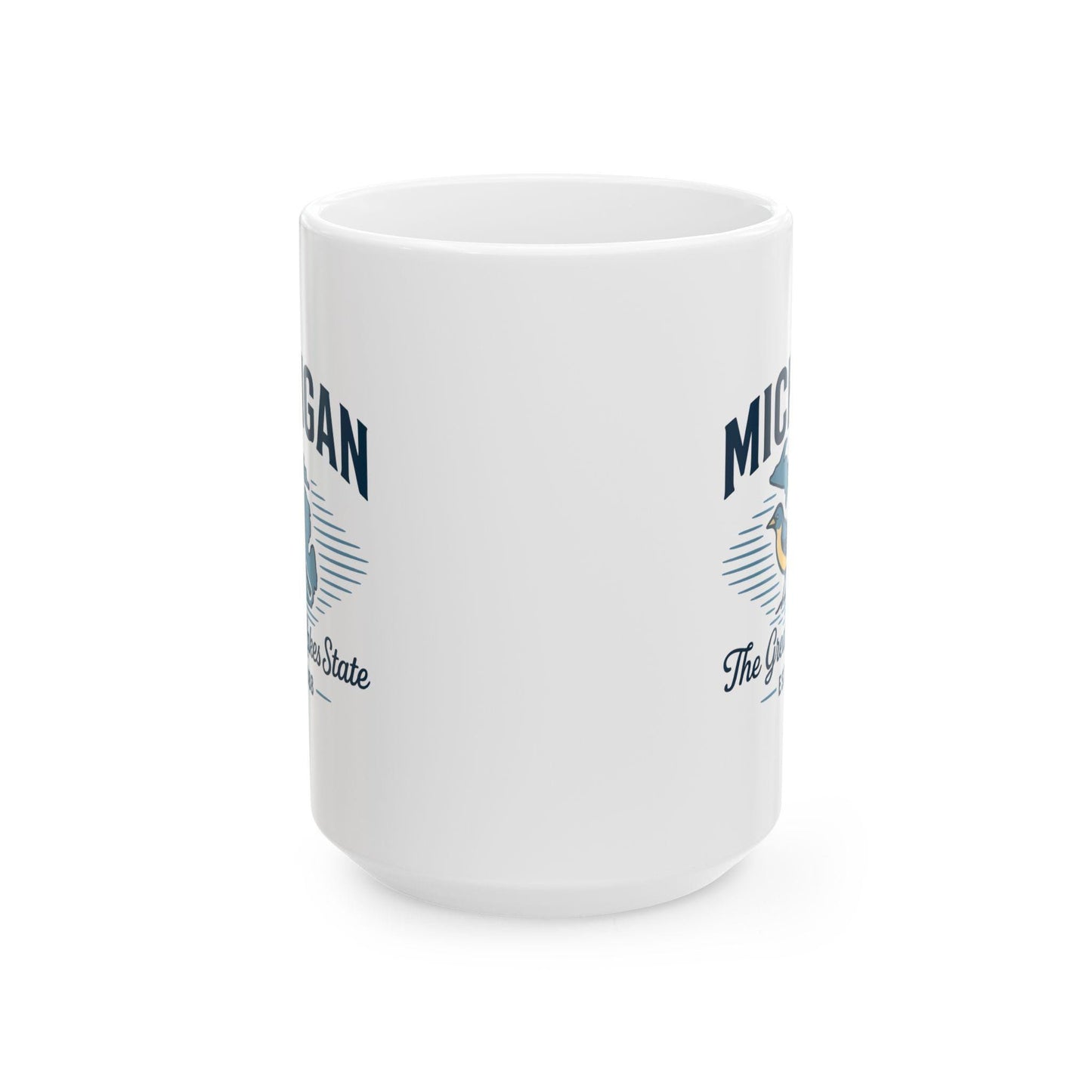 ColorFlow | Michigan The Great Lakes State Mug | 15oz Ceramic Coffee Cup | State Pride Gift | Bird and Lake Design
