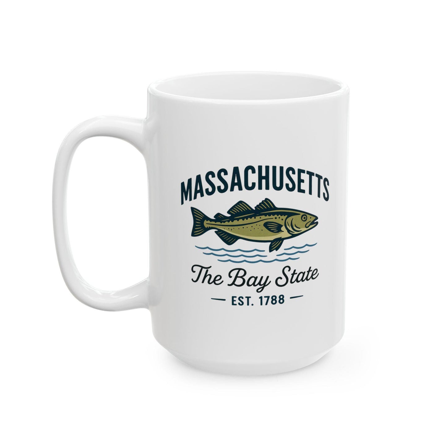 ColorFlow | Massachusetts The Bay State Mug | 15oz Ceramic Coffee Cup | New England Gift | Fisherman Coffee Mug