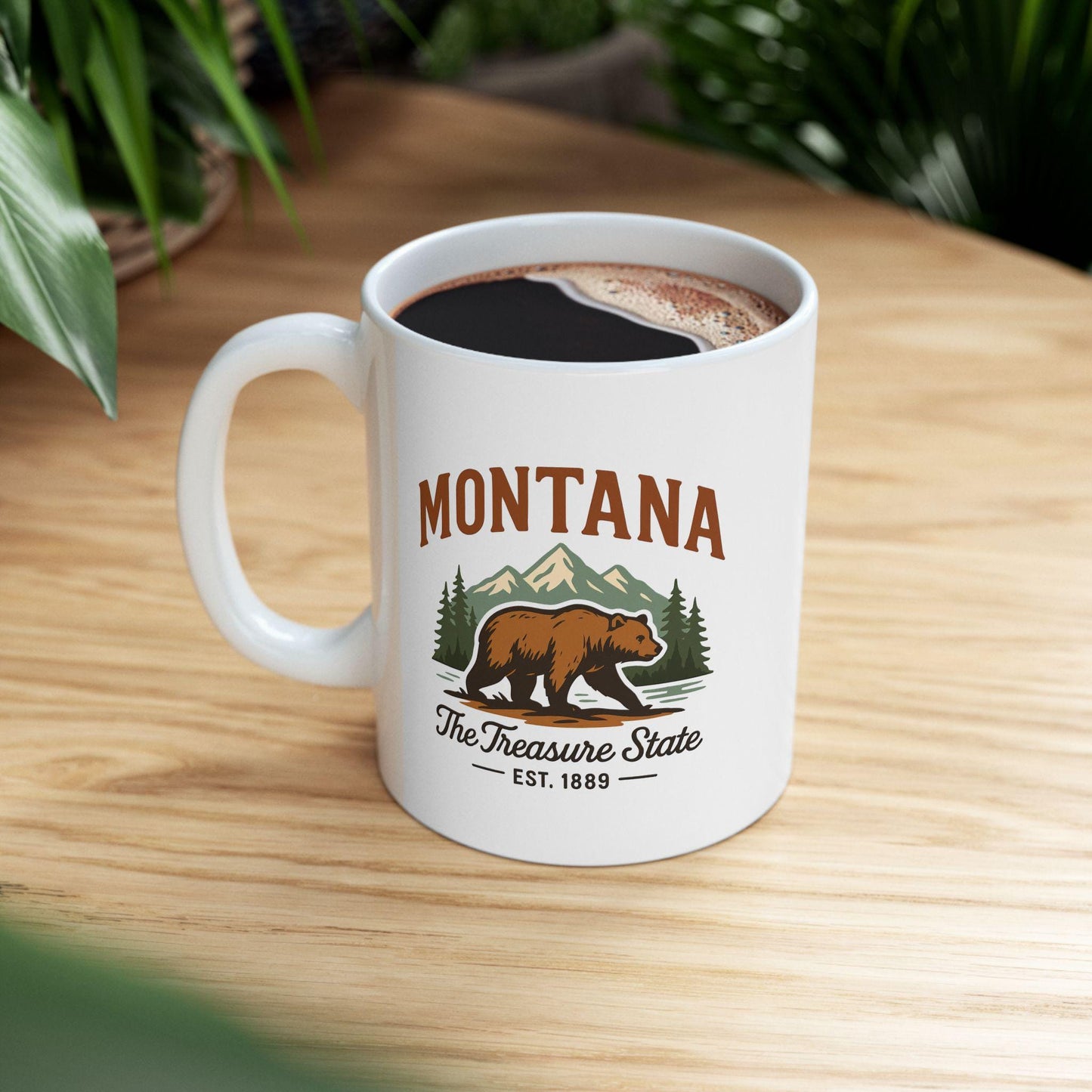 ColorFlow | Montana The Treasure State Mug | 15oz Ceramic Coffee Cup | Bear and Mountain Design | Adventure Gift