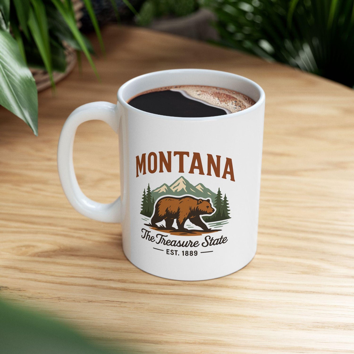 ColorFlow | Montana The Treasure State Mug | 15oz Ceramic Coffee Cup | Bear and Mountain Design | Adventure Gift