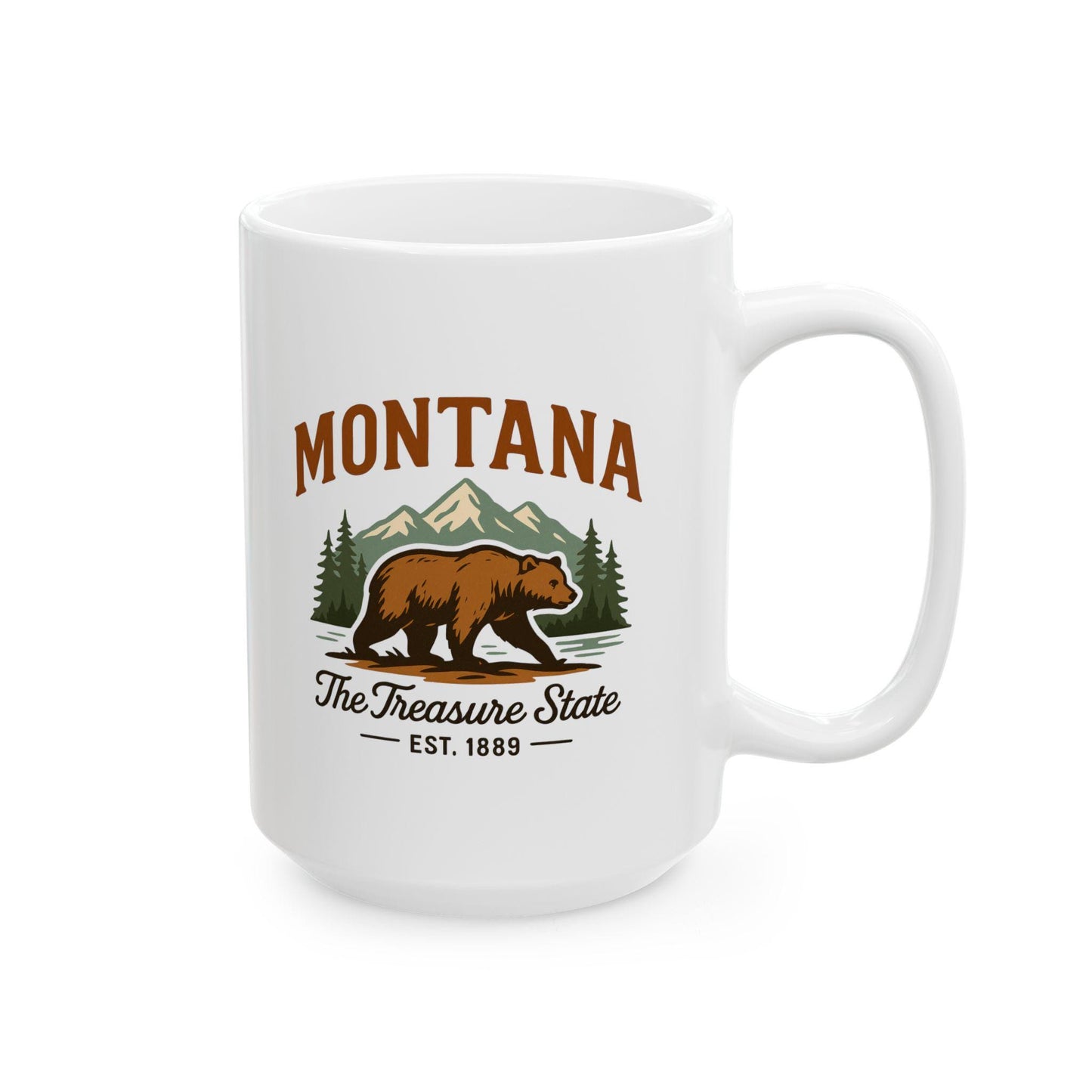 ColorFlow | Montana The Treasure State Mug | 15oz Ceramic Coffee Cup | Bear and Mountain Design | Adventure Gift