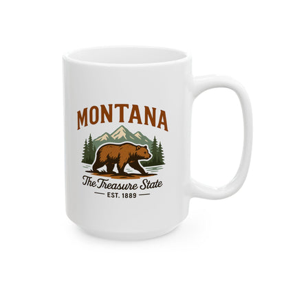 ColorFlow | Montana The Treasure State Mug | 15oz Ceramic Coffee Cup | Bear and Mountain Design | Adventure Gift