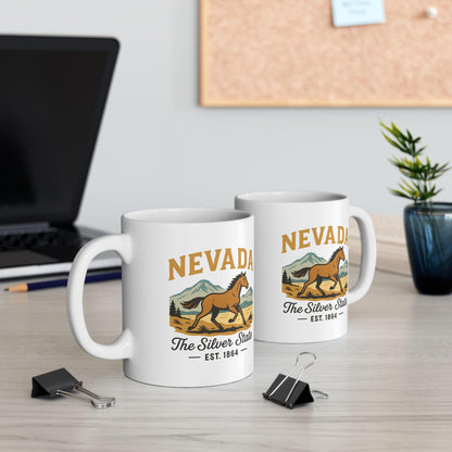 ColorFlow | Nevada The Silver State Mug | 15oz Ceramic Coffee Cup | Wild Horse Design | Western State Gift
