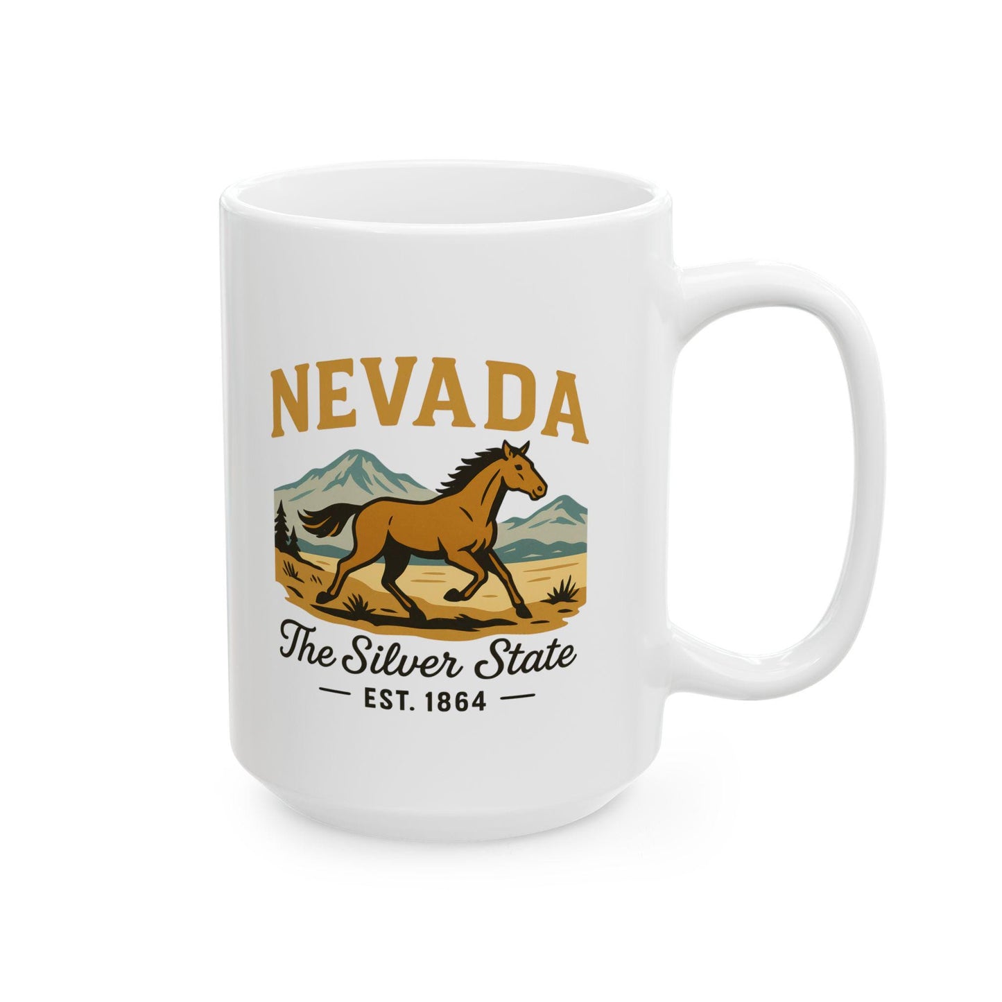 ColorFlow | Nevada The Silver State Mug | 15oz Ceramic Coffee Cup | Wild Horse Design | Western State Gift