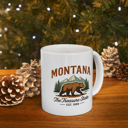 ColorFlow | Montana The Treasure State Mug | 15oz Ceramic Coffee Cup | Bear and Mountain Design | Adventure Gift