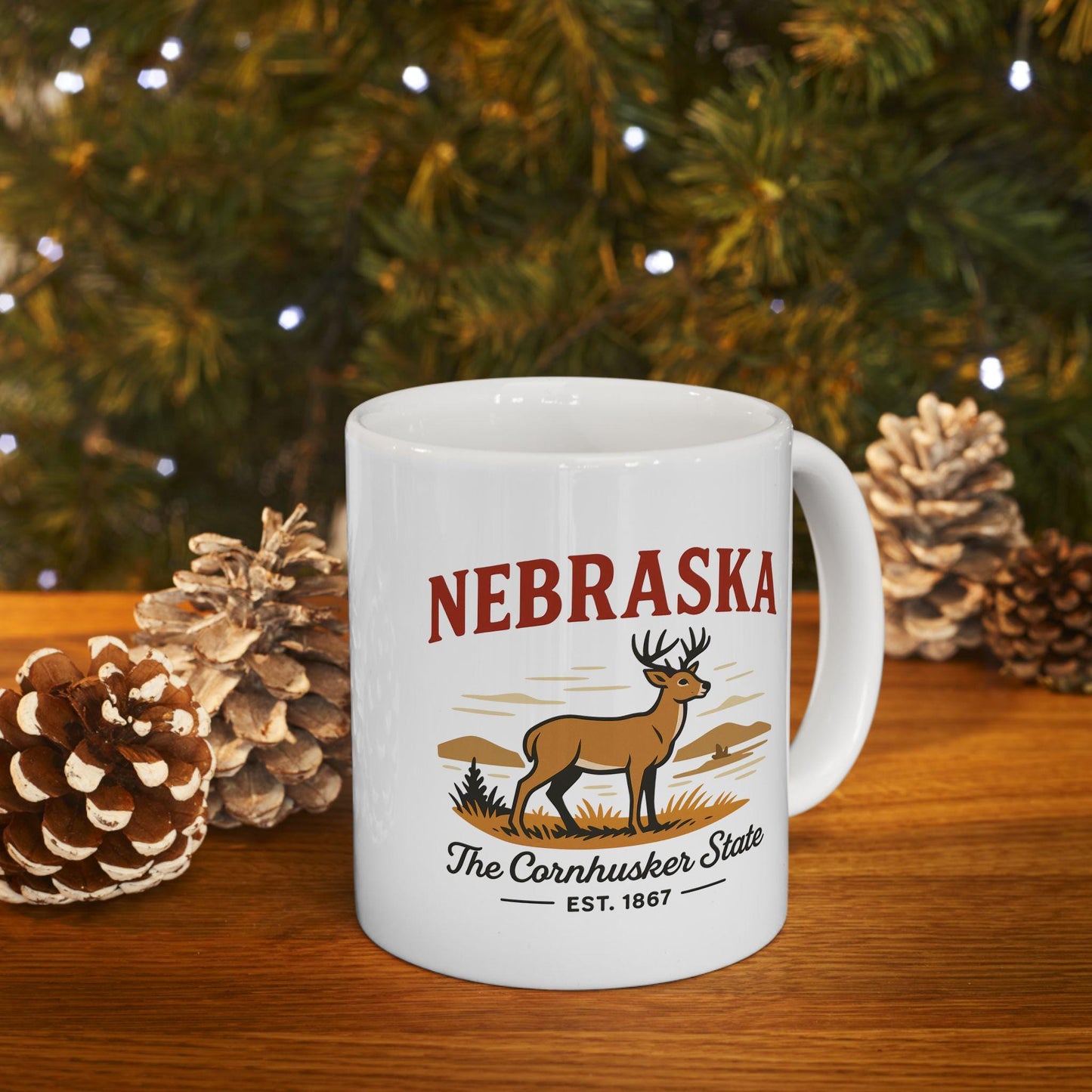 ColorFlow | Nebraska The Cornhusker State Mug | 15oz Ceramic Coffee Cup | Deer and Prairie Design | Midwest Gift