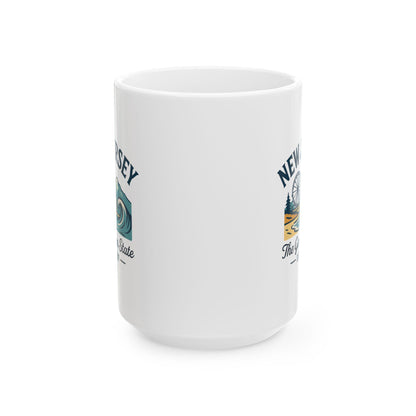 ColorFlow | New Jersey The Garden State Mug | 15oz Ceramic Coffee Cup | Boardwalk & Wave Design | Coastal Gift