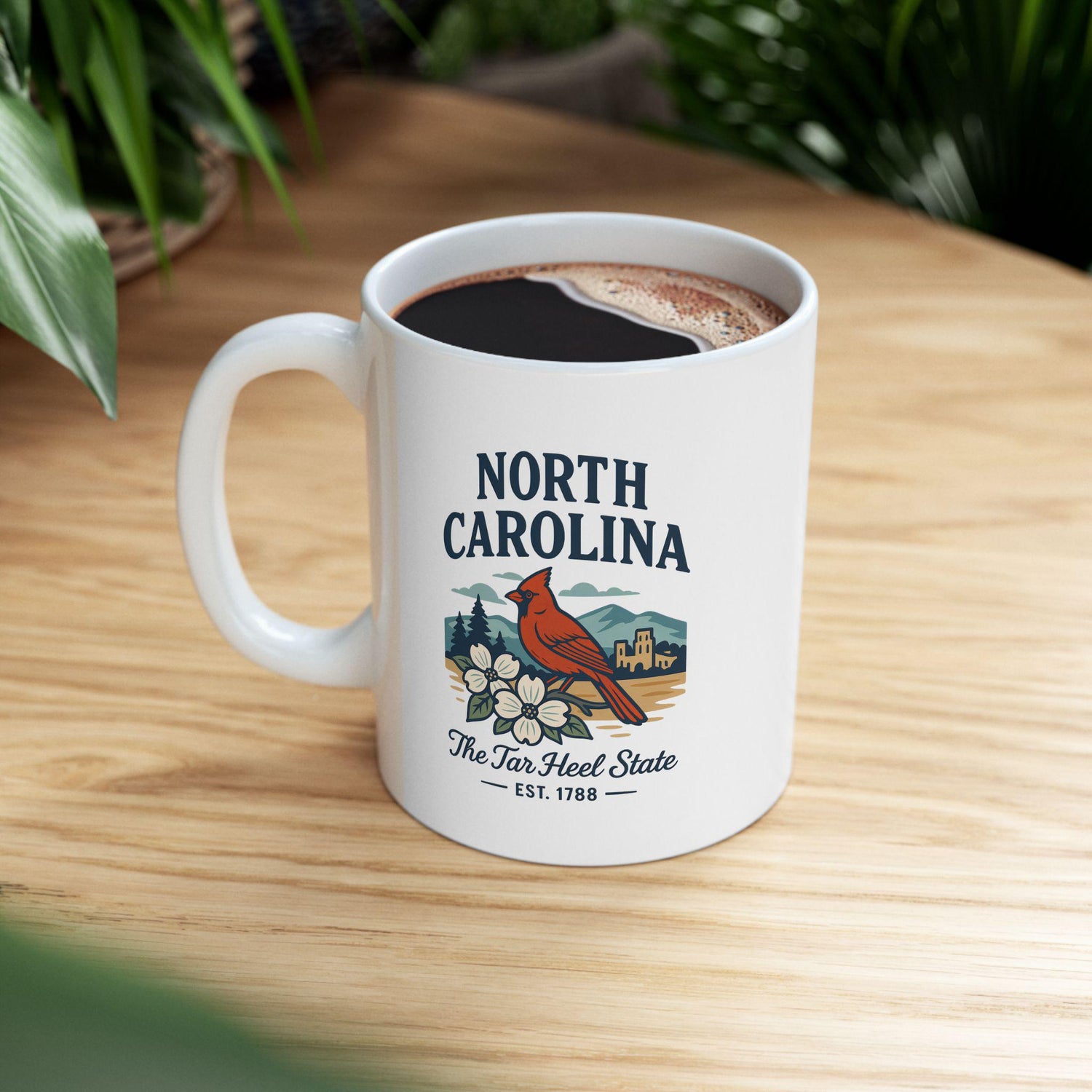 ColorFlow | North Carolina The Tar Heel State Mug | Cardinal State Bird Coffee Cup | Southern Travel Gift | 15oz Ceramic Mug