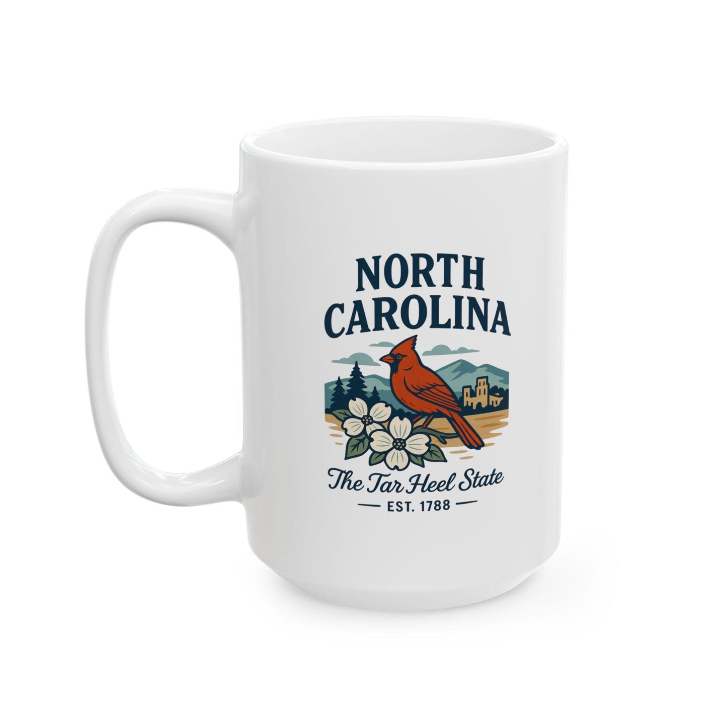 ColorFlow | North Carolina The Tar Heel State Mug | Cardinal State Bird Coffee Cup | Southern Travel Gift | 15oz Ceramic Mug