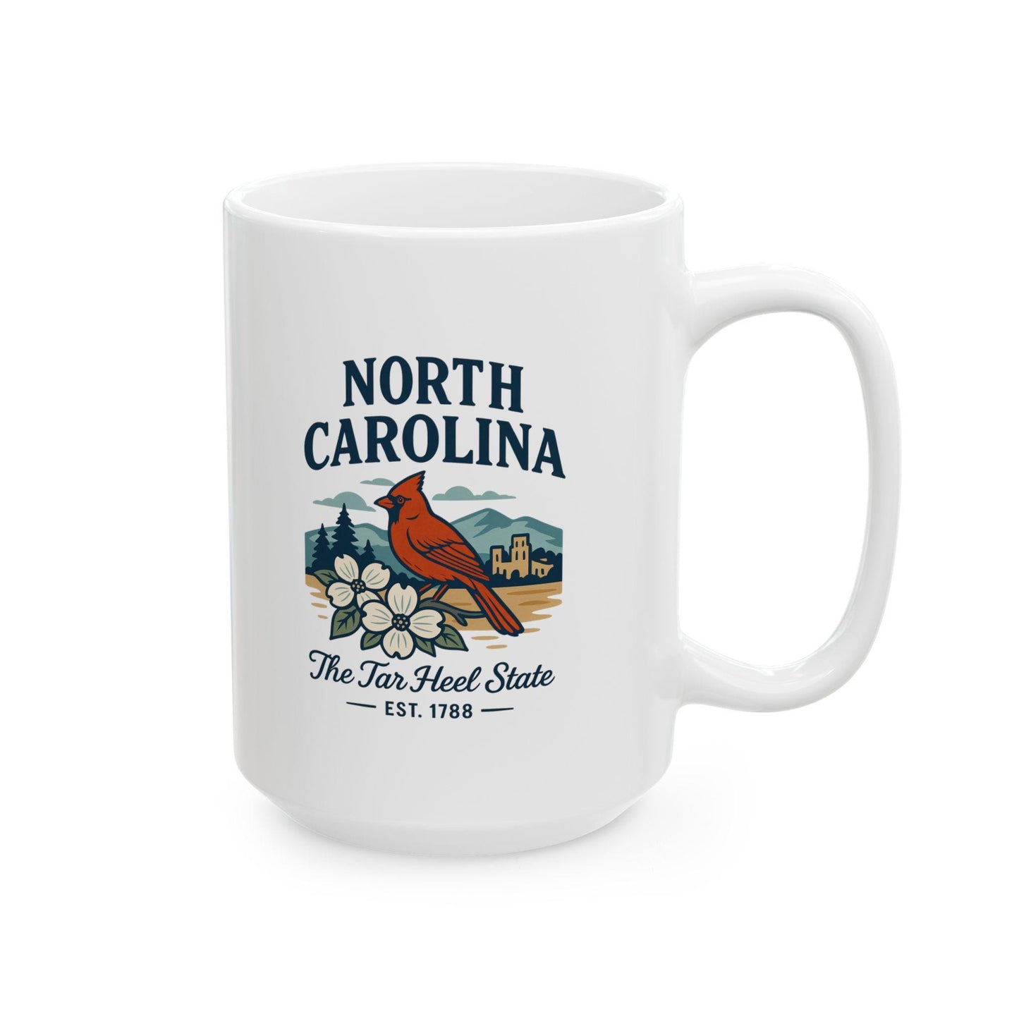 ColorFlow | North Carolina The Tar Heel State Mug | Cardinal State Bird Coffee Cup | Southern Travel Gift | 15oz Ceramic Mug