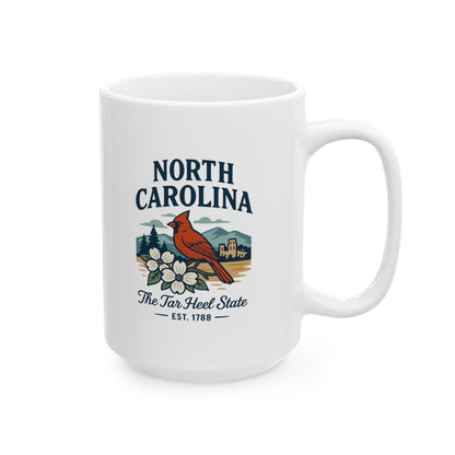 ColorFlow | North Carolina The Tar Heel State Mug | Cardinal State Bird Coffee Cup | Southern Travel Gift | 15oz Ceramic Mug