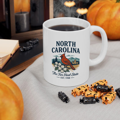 ColorFlow | North Carolina The Tar Heel State Mug | Cardinal State Bird Coffee Cup | Southern Travel Gift | 15oz Ceramic Mug