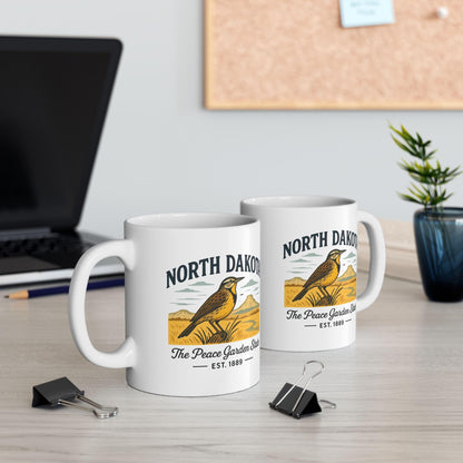 ColorFlow | North Dakota The Peace Garden State Mug | Western Meadowlark Coffee Cup | Prairie Travel Gift | 15oz Ceramic Mug
