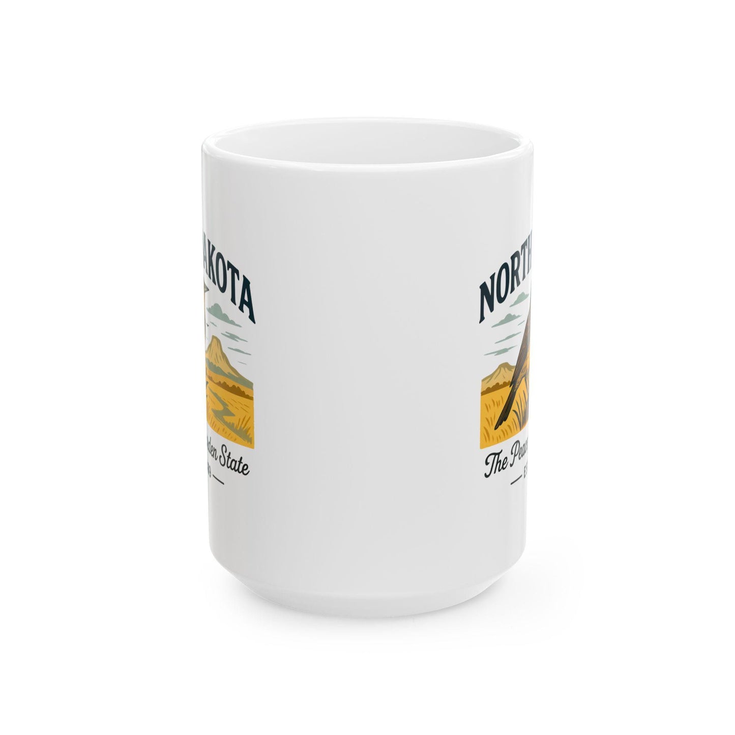 ColorFlow | North Dakota The Peace Garden State Mug | Western Meadowlark Coffee Cup | Prairie Travel Gift | 15oz Ceramic Mug